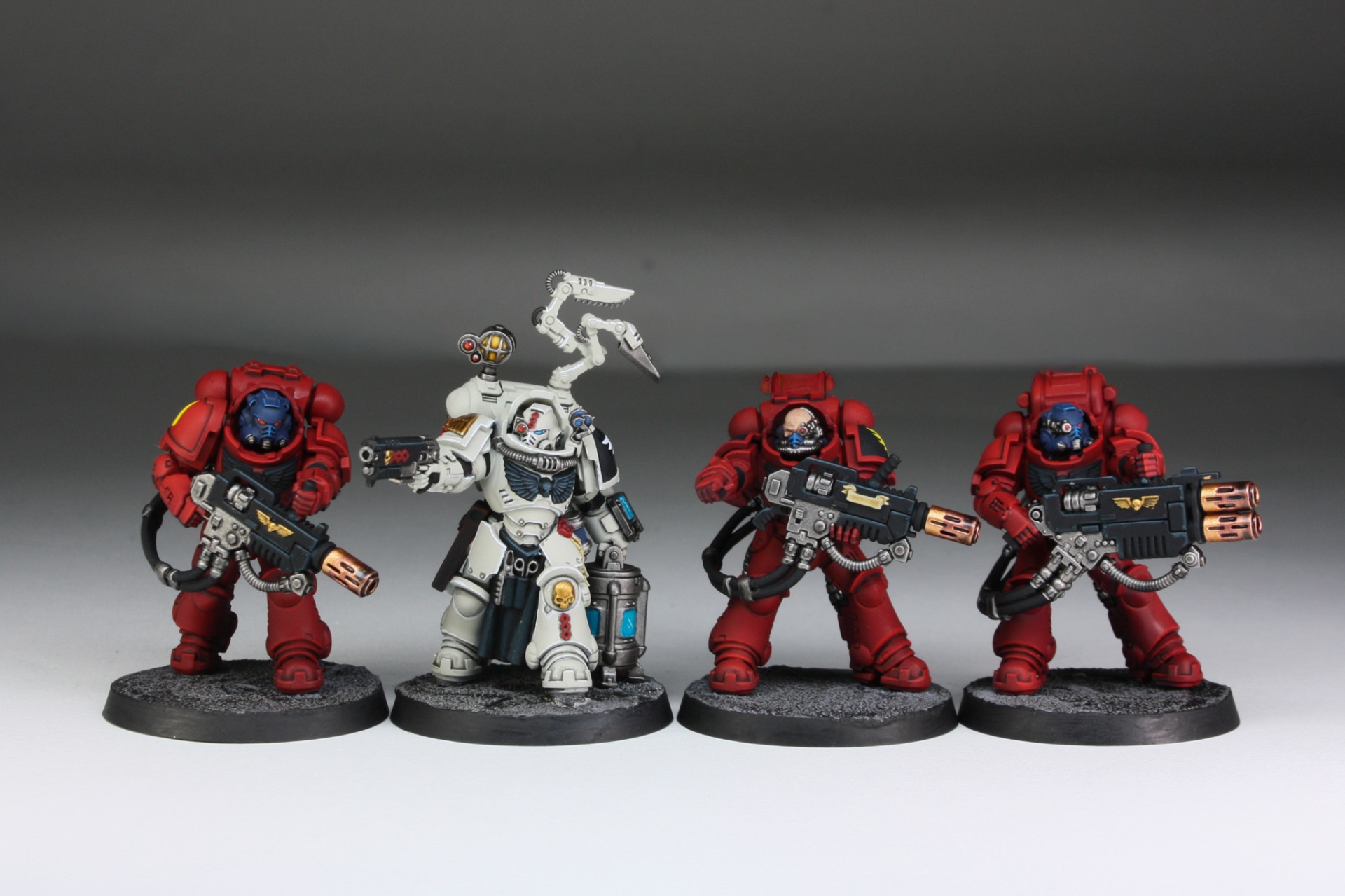 Blood Angels Heavy Intercessor squad with Apothecary in white