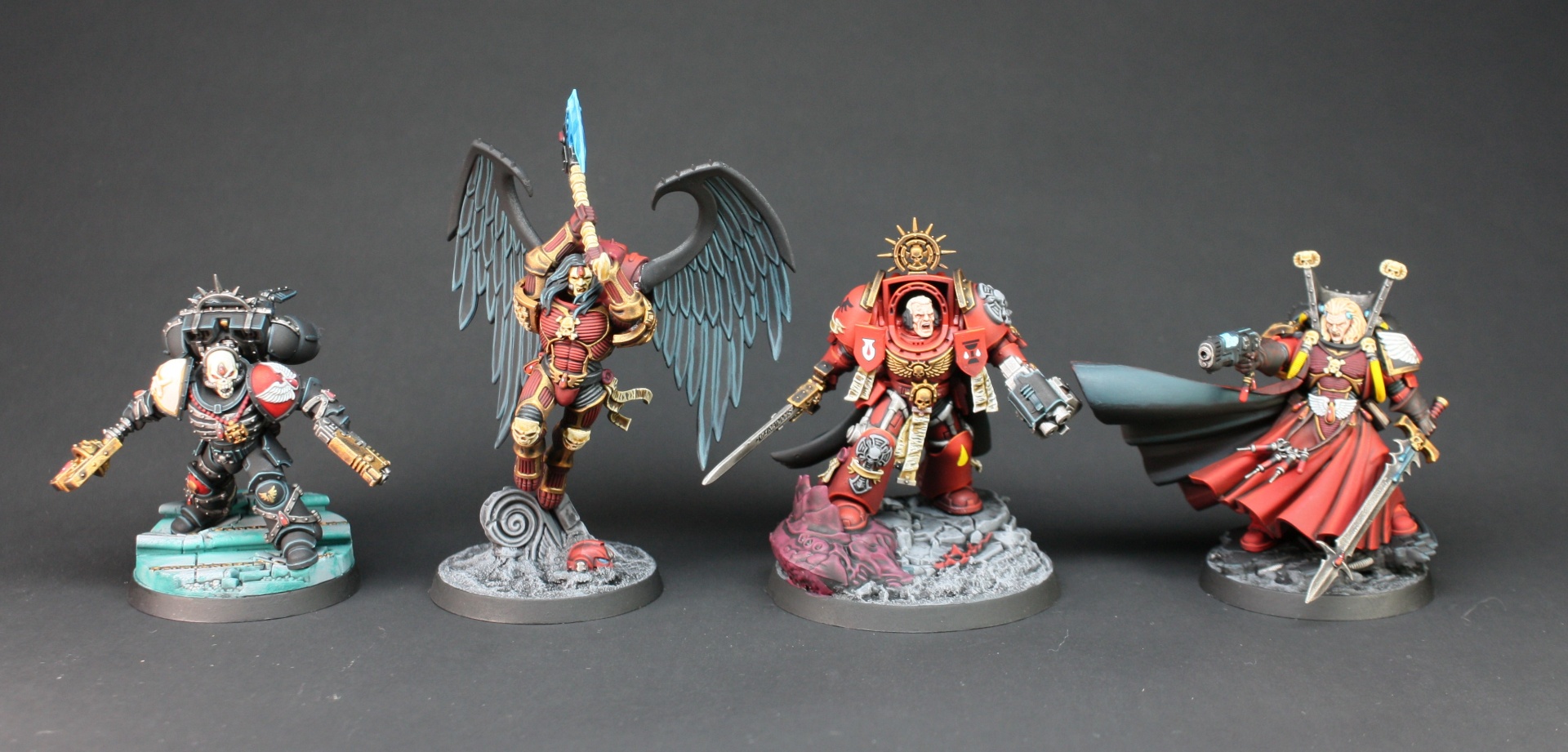 Blood Angels character group including Chaplain, Sanguinor and heroes