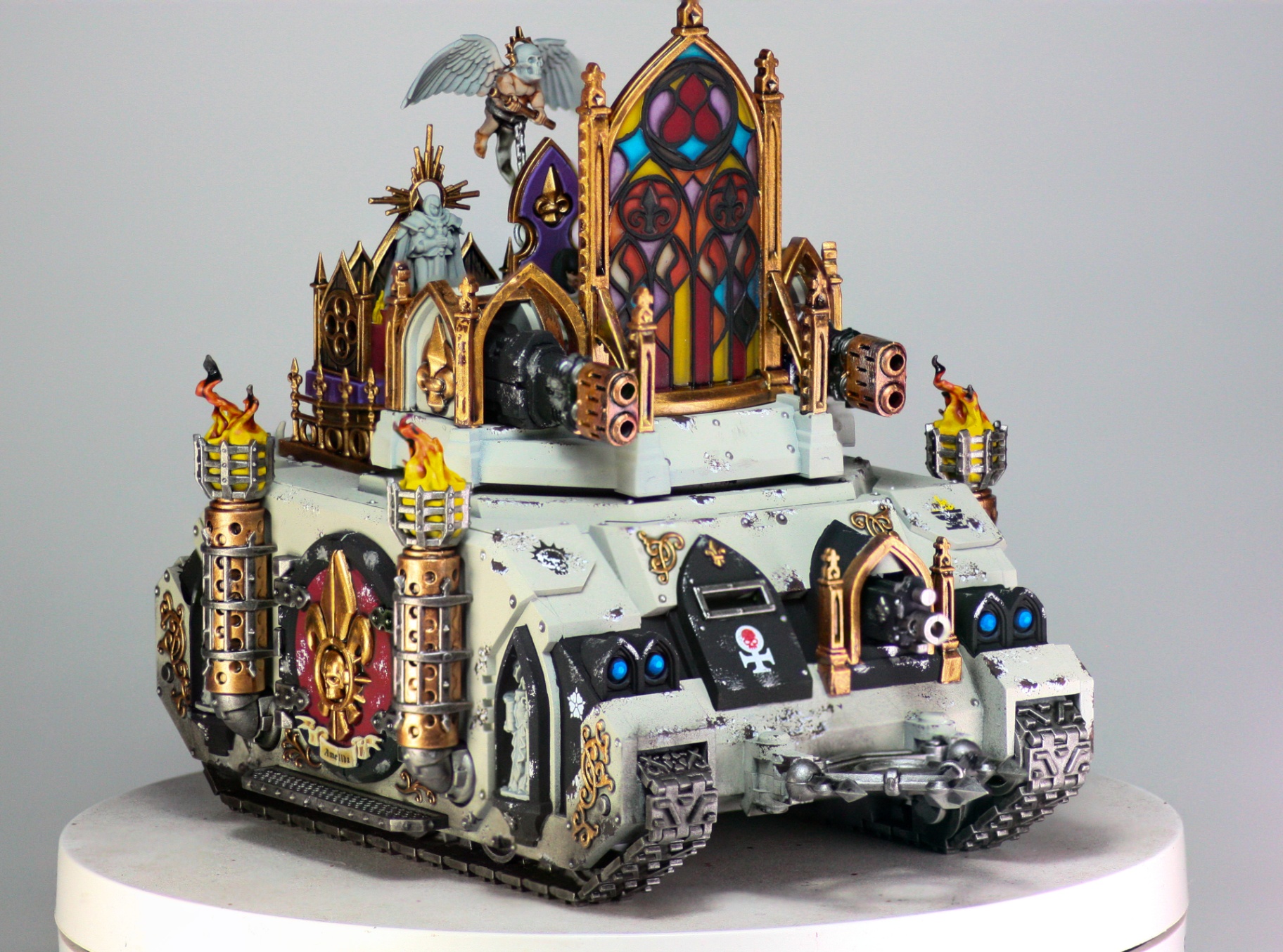 Adepta Sororitas Exorcist tank with stained-glass shrine