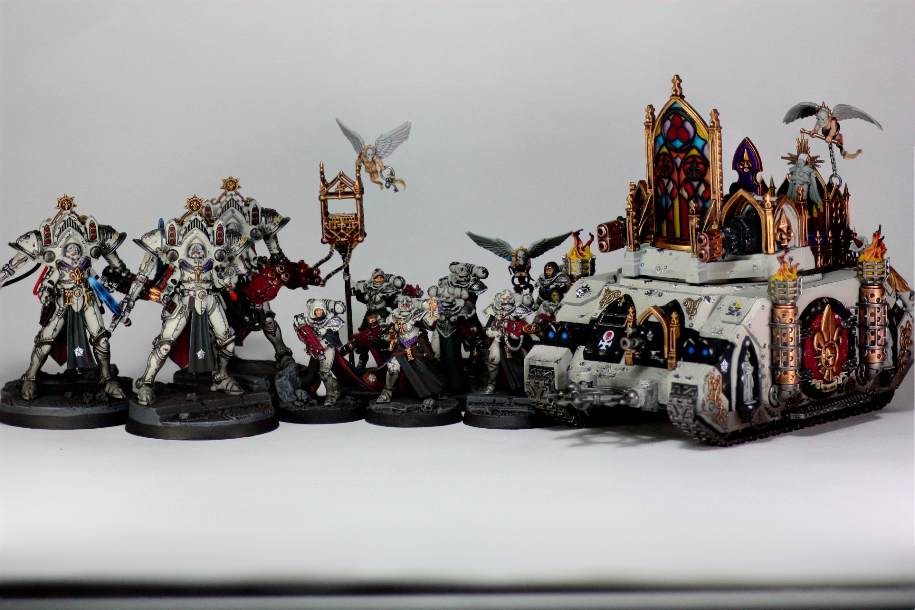 Adepta Sororitas display force with paragons and Exorcist tank